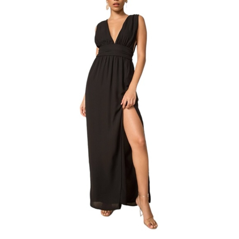 Revolve Superdown Lori maxi dress black sleeveless large wedding guest